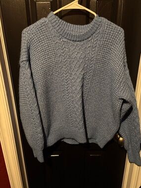 LC Lauren Conrad Light Blue Cable Knit Crewneck Sweater